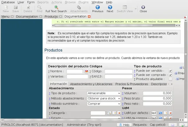 Sección de documentación contextual abierta