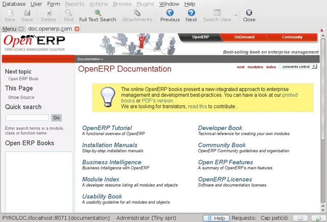 Sitio web de documentación de OpenERP