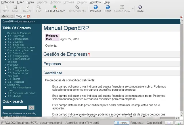 Pestaña del manual de documentación