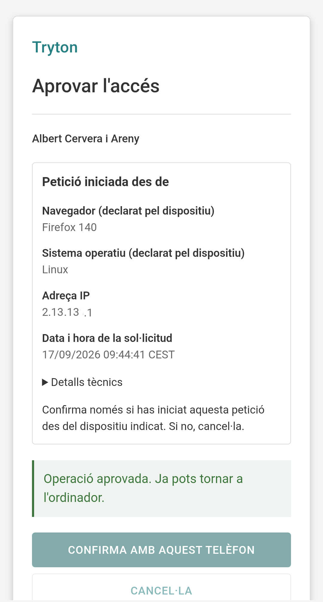 WebAuthn mobile approval screen