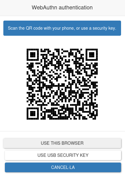 WebAuthn authentication screen